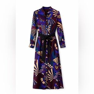 Ann Taylor Satin-Finish Abstract Print Midi Shirt Dress Size 4